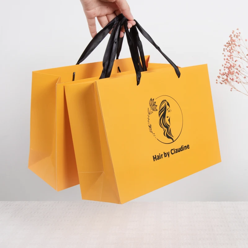 Wholesale Cheap Price Luxury Brand Gift Paperbag Custom Yellow Grocery Packaging Shopping Paper Bag With Your Own Logo Printed
