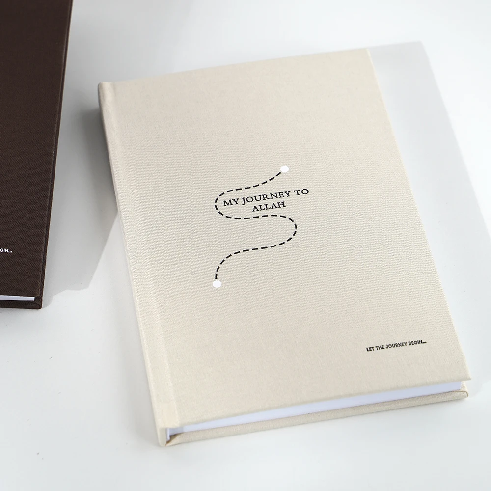 Custom design printing logo notebook hardcover a4 a5 fabric linen cover diary my journal to allah