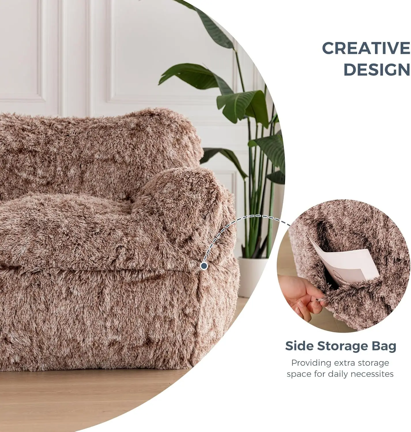 Faux Fur Stuffed Lazy Single Bean Bag Outdoor Sofas Nature Filler Large Living Room Giant Bean Bag Chair For Adults