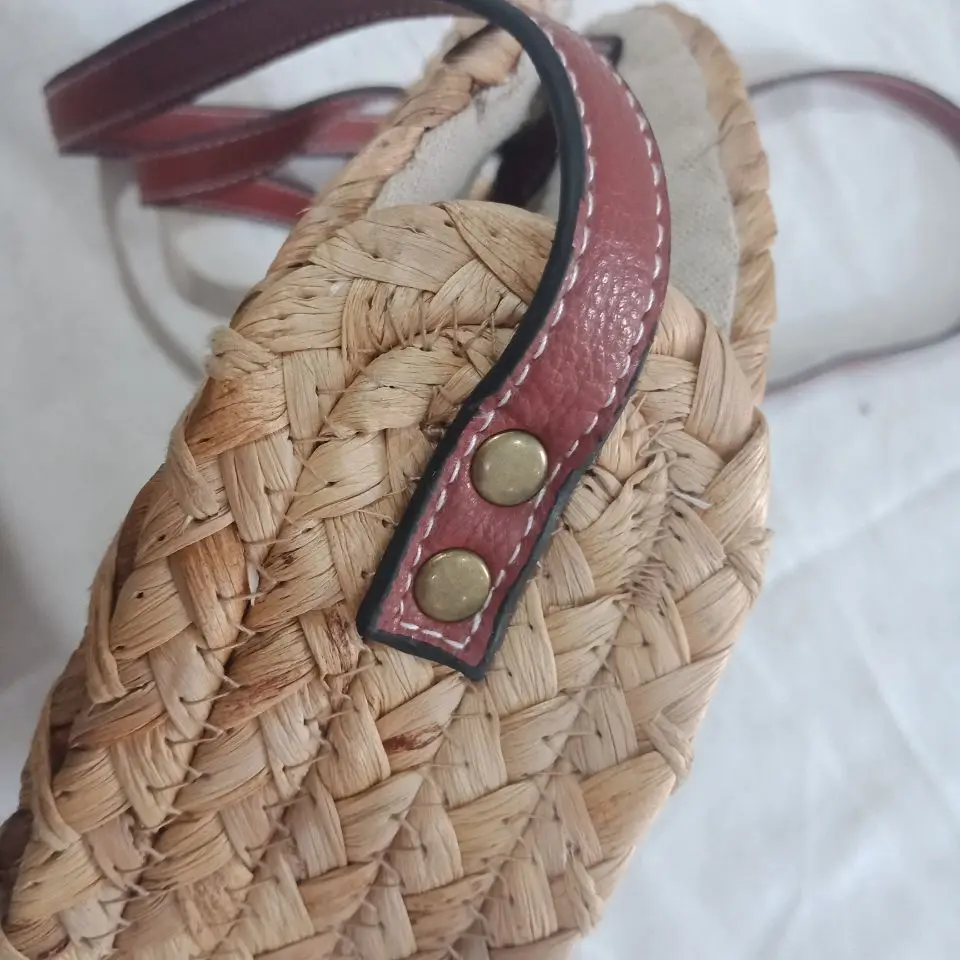 
natural material water hyacinth with inner cloth woven handbag with PU handles 