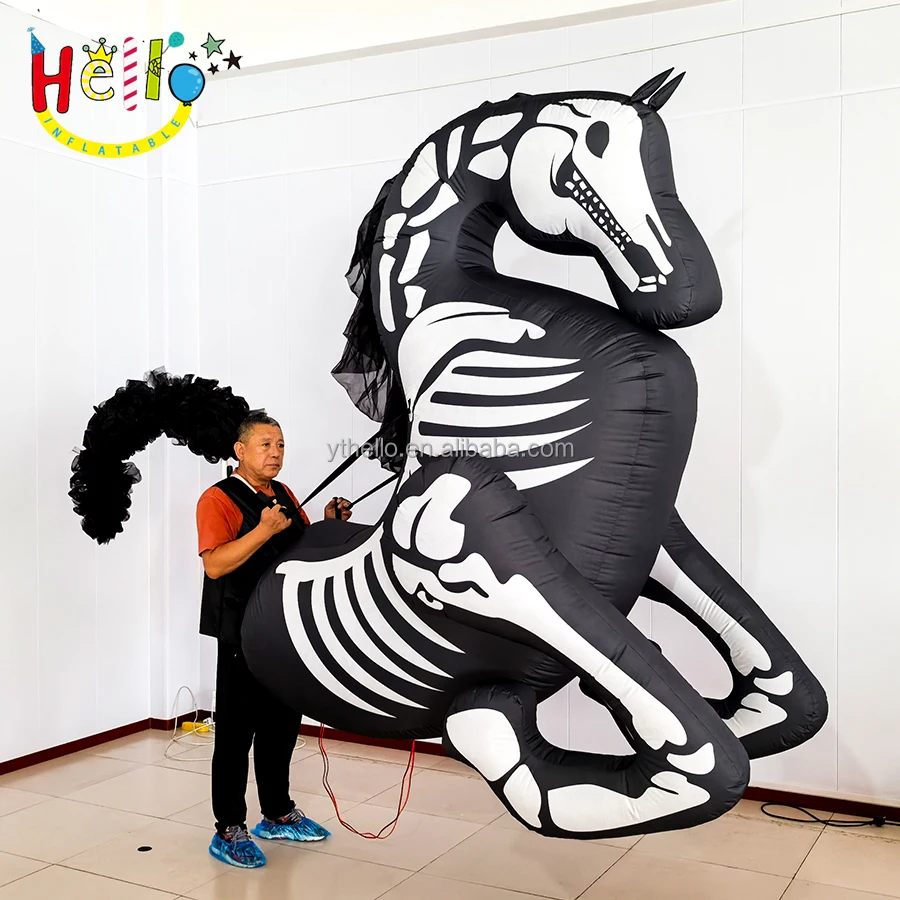 Black Led Lighted Giant Inflatable Skeleton Horse Costume Halloween