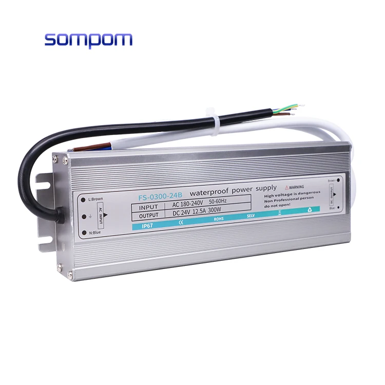 SOMPOM уличный DC 24V 12.5A 300WIP67 Водонепроницаемый 60W 100W 150W 200W 300W 400W импульсный источник
