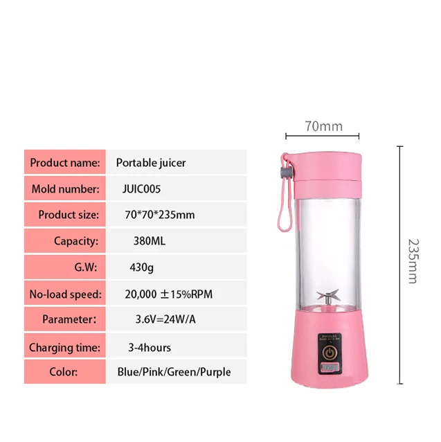 P540 Electric 6 Blades Juicer Machine Rechargeable Fruit Juice Portable Blenders with USB