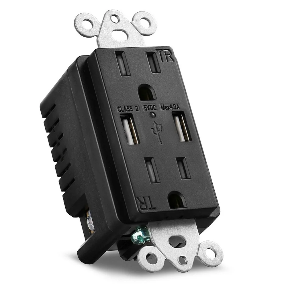 Бесплатный образец с завода, черная розетка 125 в 15 а с USB-портом