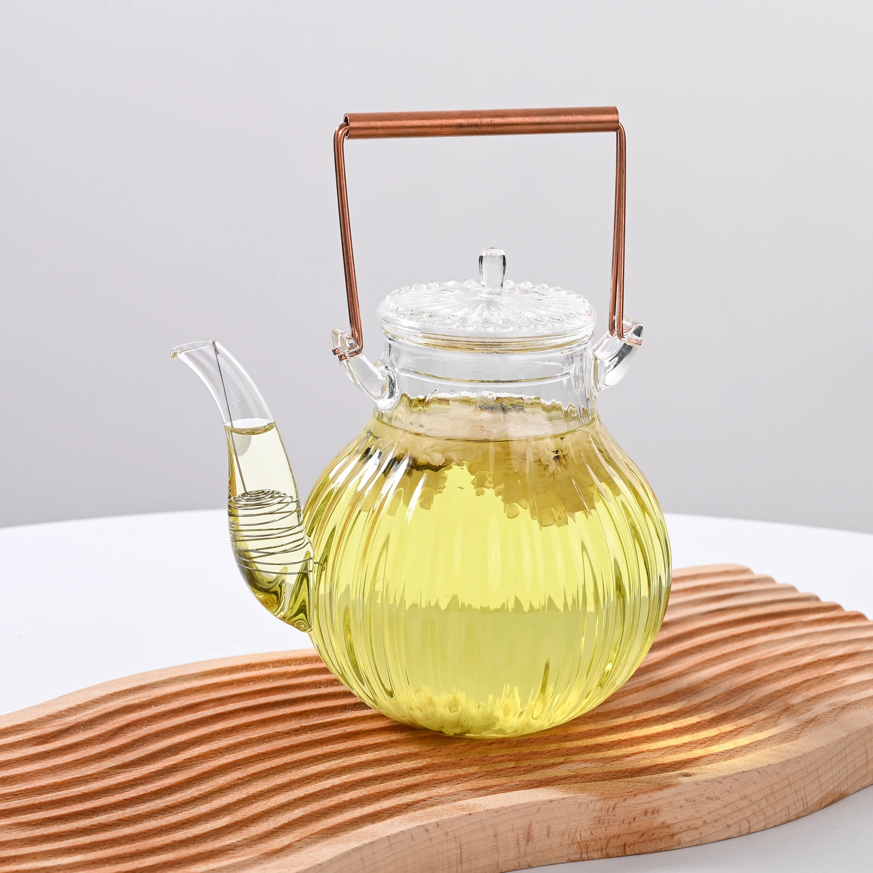 700ml Borosilicate Glass Teapot Heat-resistant Kettle Flower Tea Set Bamboo Handle Teaware Household Office Coffee Bar Supplies