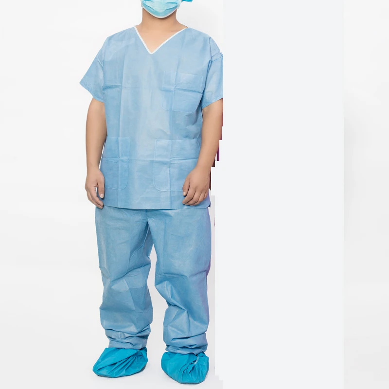 Wholesale V /Round Neck SPP/SMS Disposable Nonwoven Scrub Suit Men