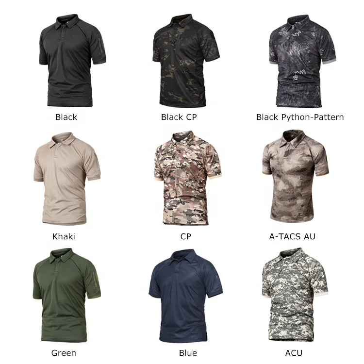 Wholesale Short Sleeve T-Shirt T Shirt Camouflage Outdoor Shooting Quick Dry Black Mens Tactical Polo Shirts