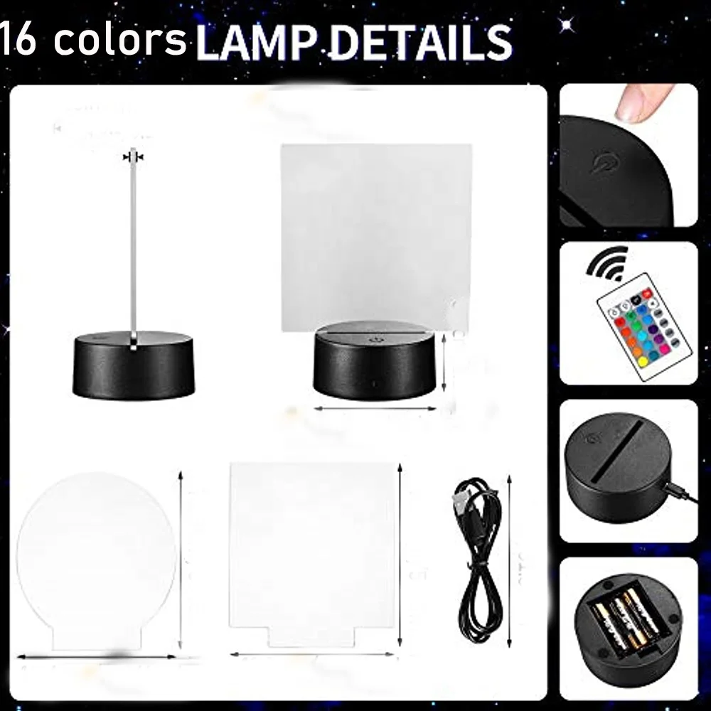 LED Lamp Bases for 3D Led Night Light ABS Acrylic Black 3D LED Lamp Night Light Touch Base with USB Cable and Remote Control
