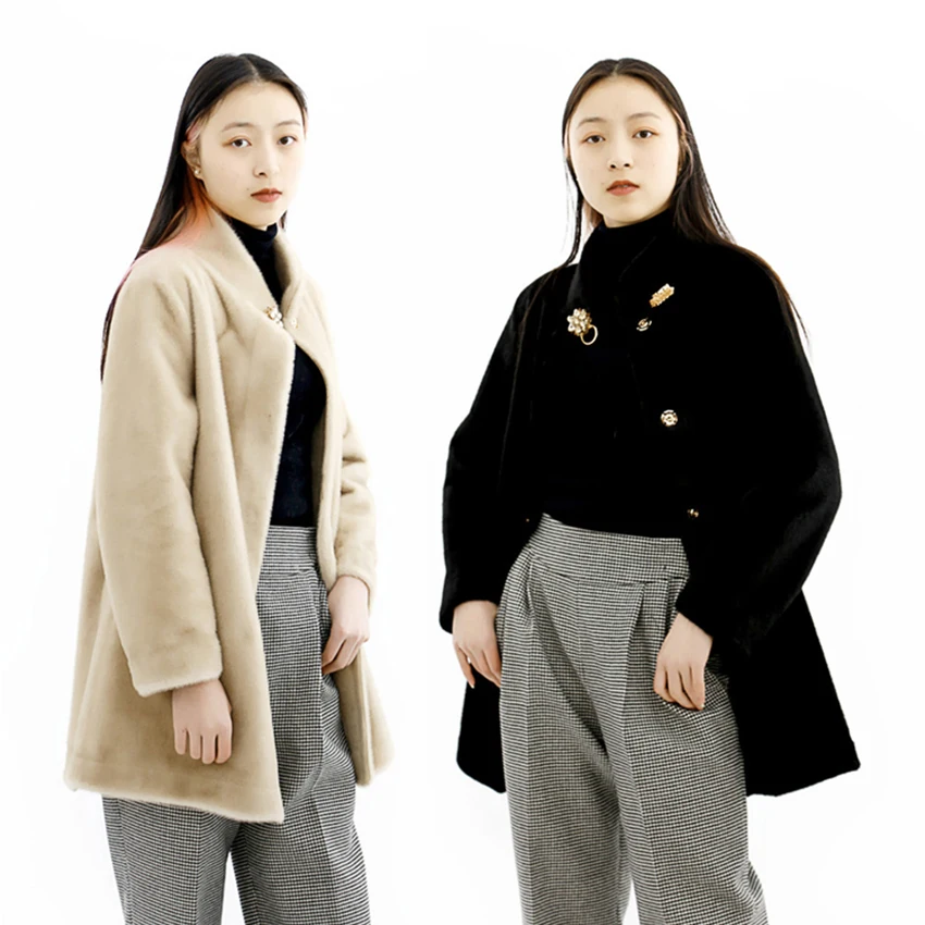 Manufacturer High-end Custom Women Winter Warm Thick Single Breasted Faux Mink Fur Coat