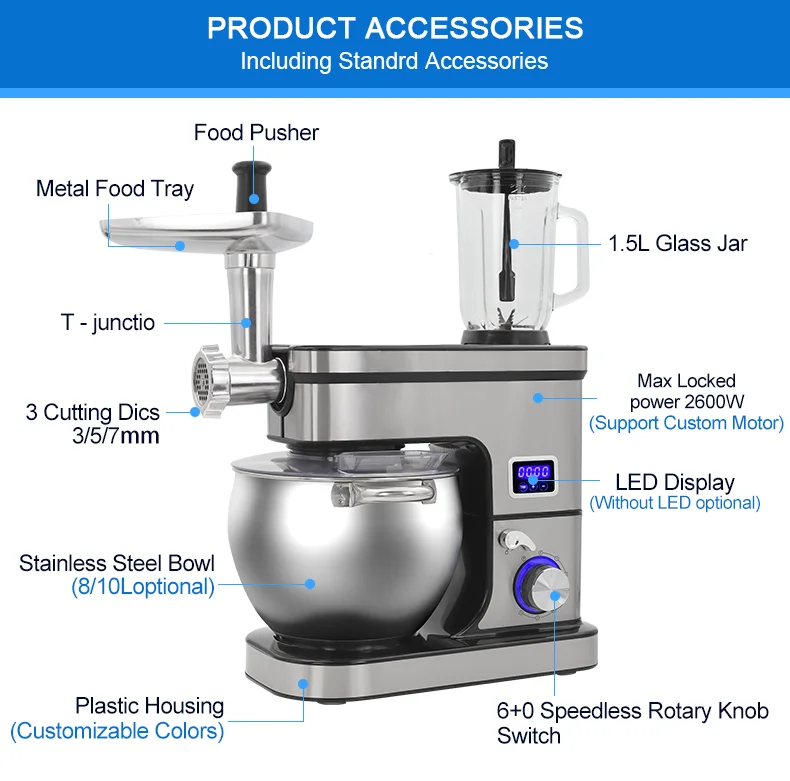 LED Display Stainless Steel Housing Large Capacity Stand Mixer Industrial Food Mixer Dough Mixer For Selling
