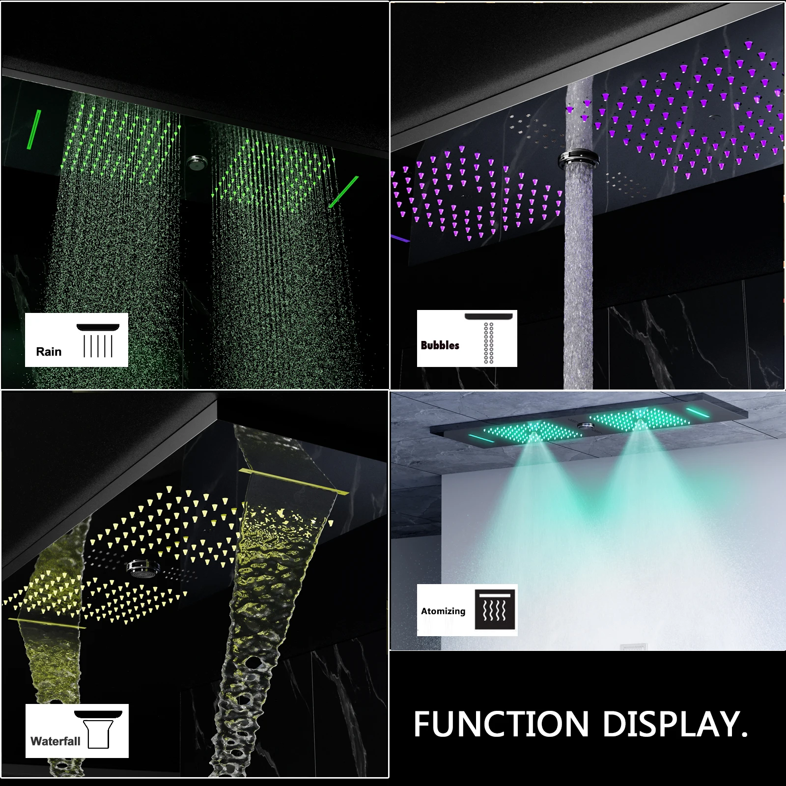 36*12inch LED Music Shower Head Smart Modern Bathroom Hot and Cold Digital Display Shower System Set With Bath & Shower Faucets