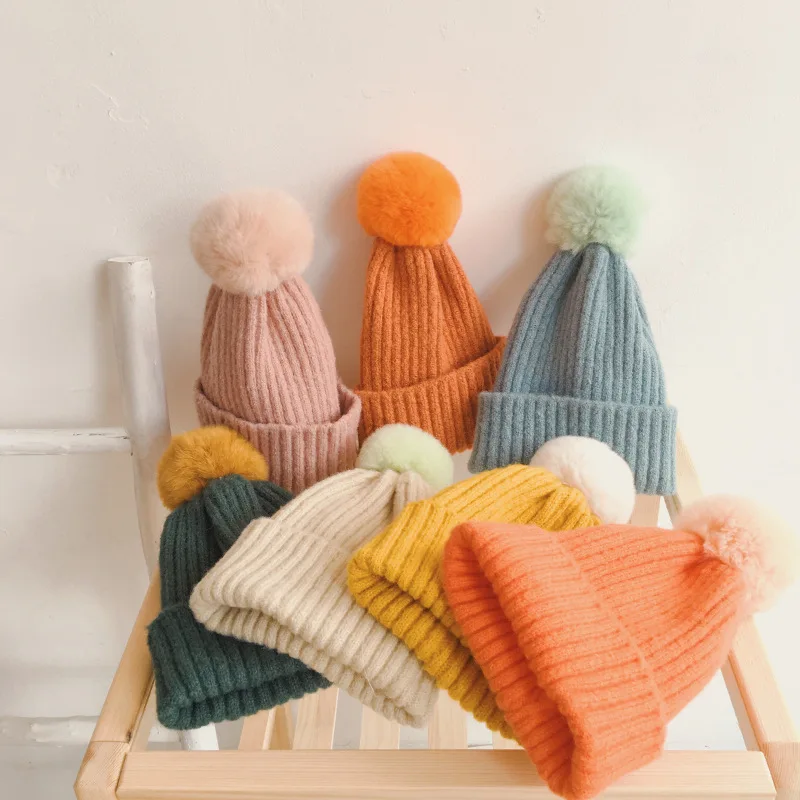 High quality wholesale knitted custom satin lined beanies pom kids beanie