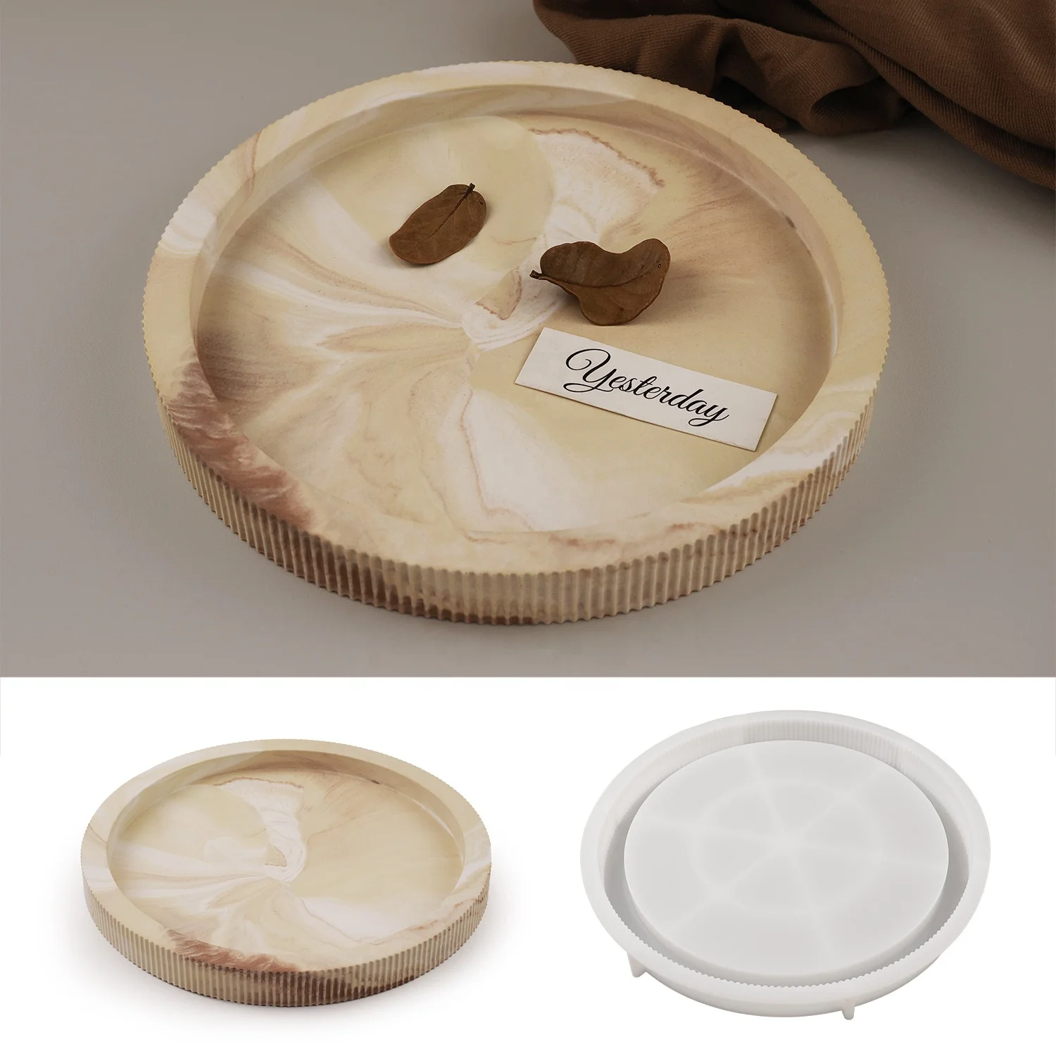 DM816 Lace Vertical Stripe Dish Storage Plate Cement Gypsum Concrete Mold Silicone Epoxy Resin Tray Silicone Mold
