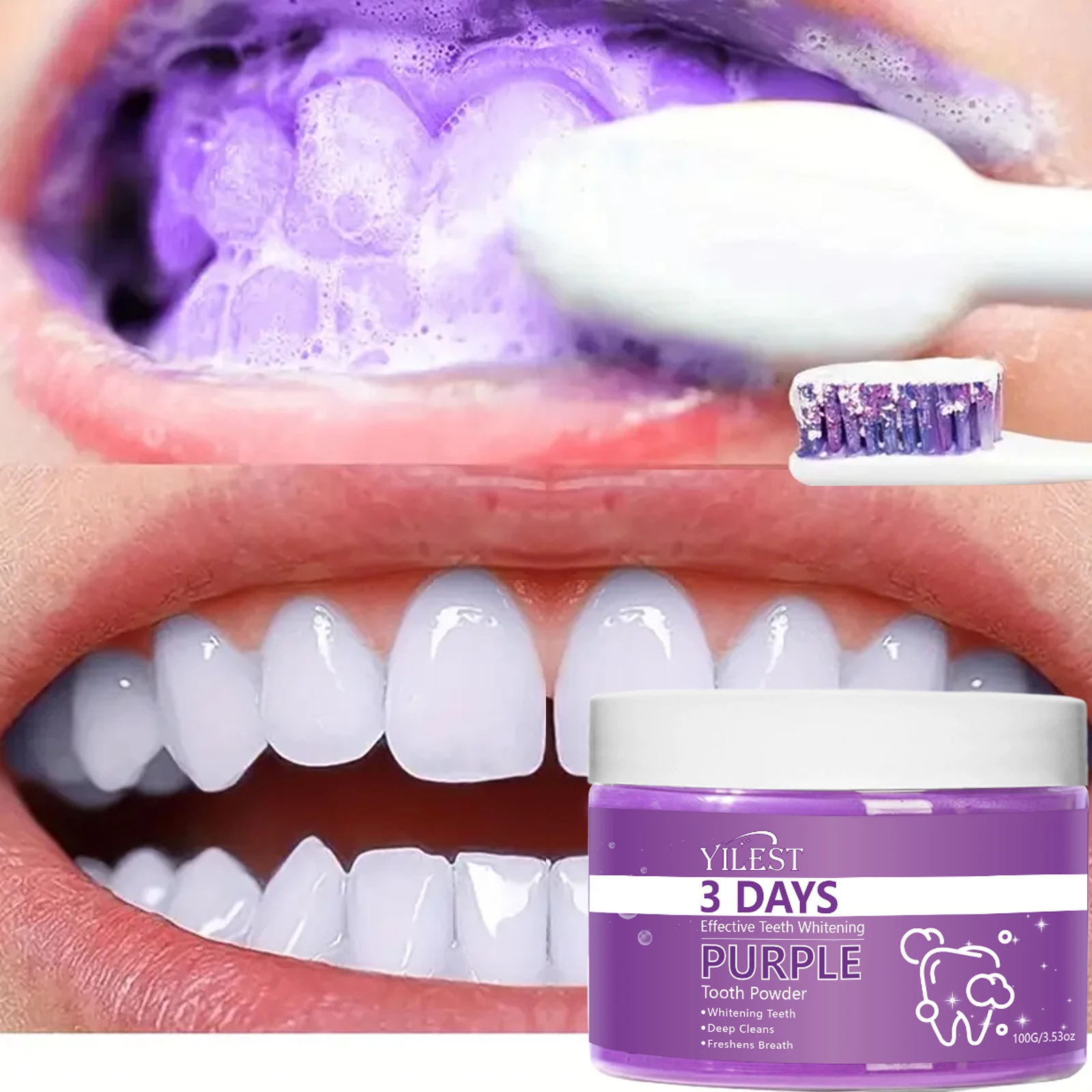 YILEST 3-days Effective Teeth Whitening Powder Purifying Tooth Powder for Clean Teeth Fresh Breath