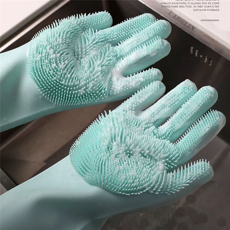 Dishwashing Cleaning Gloves Silicone Rubber Sponge Glove Household Scrubber Kitchen Clean Tools Dropshipping Kitchen