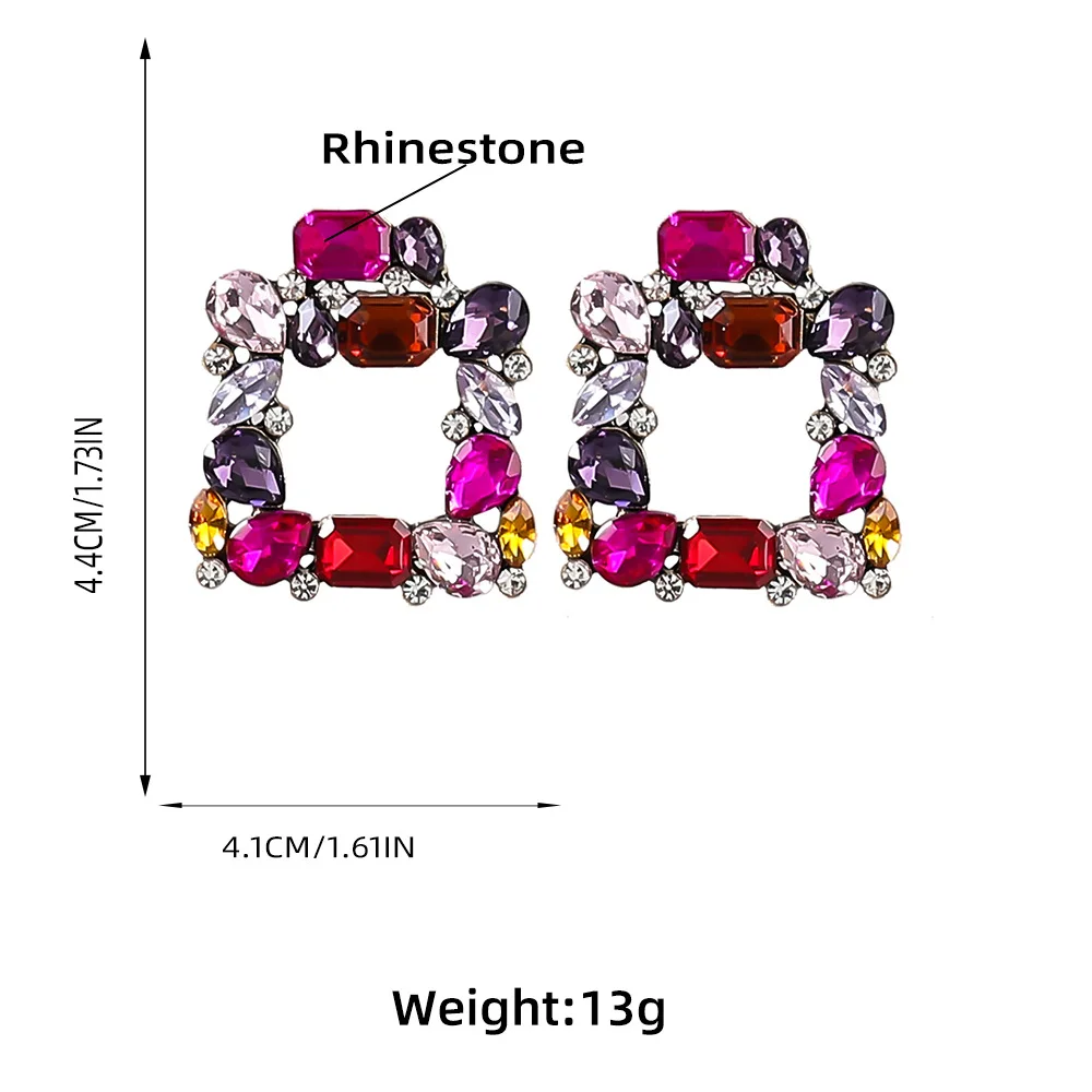 Fashion Personality Alloy Diamond Rhinestone Square Super Flash Party Earrings
