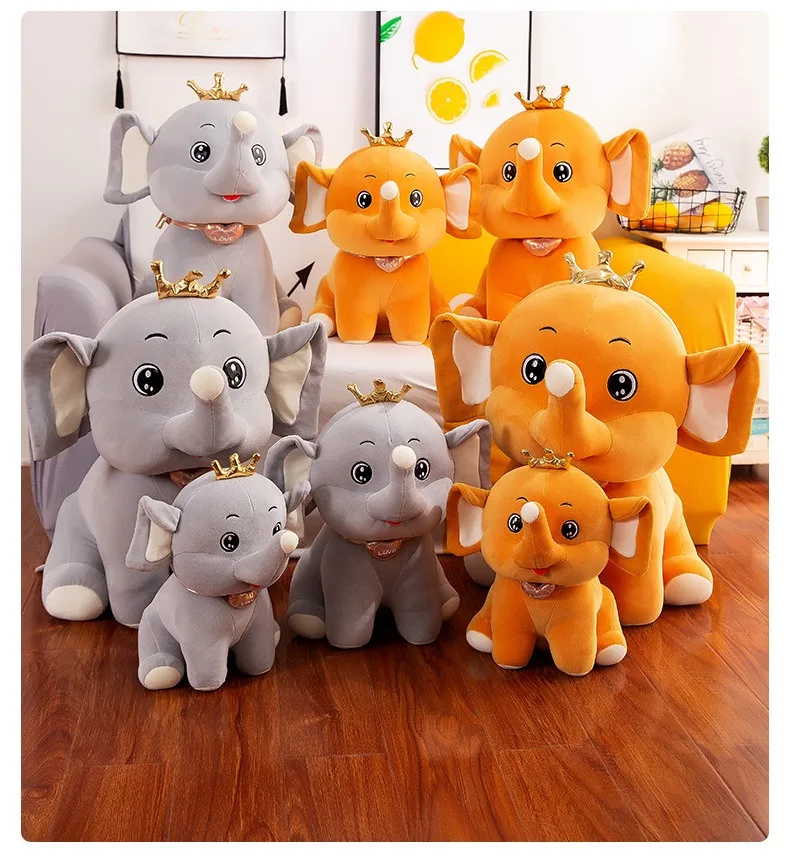 Factory custom wholesale cute plush crown elephant simulation animal toys yellow gray creative fluffy super soft sleeping mat
