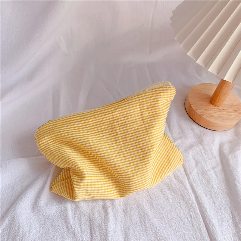 cosmetic bag custom logo yellow gingham cotton wholesale zipper makeup bag eco-friendly cotton terry cloth make up bag