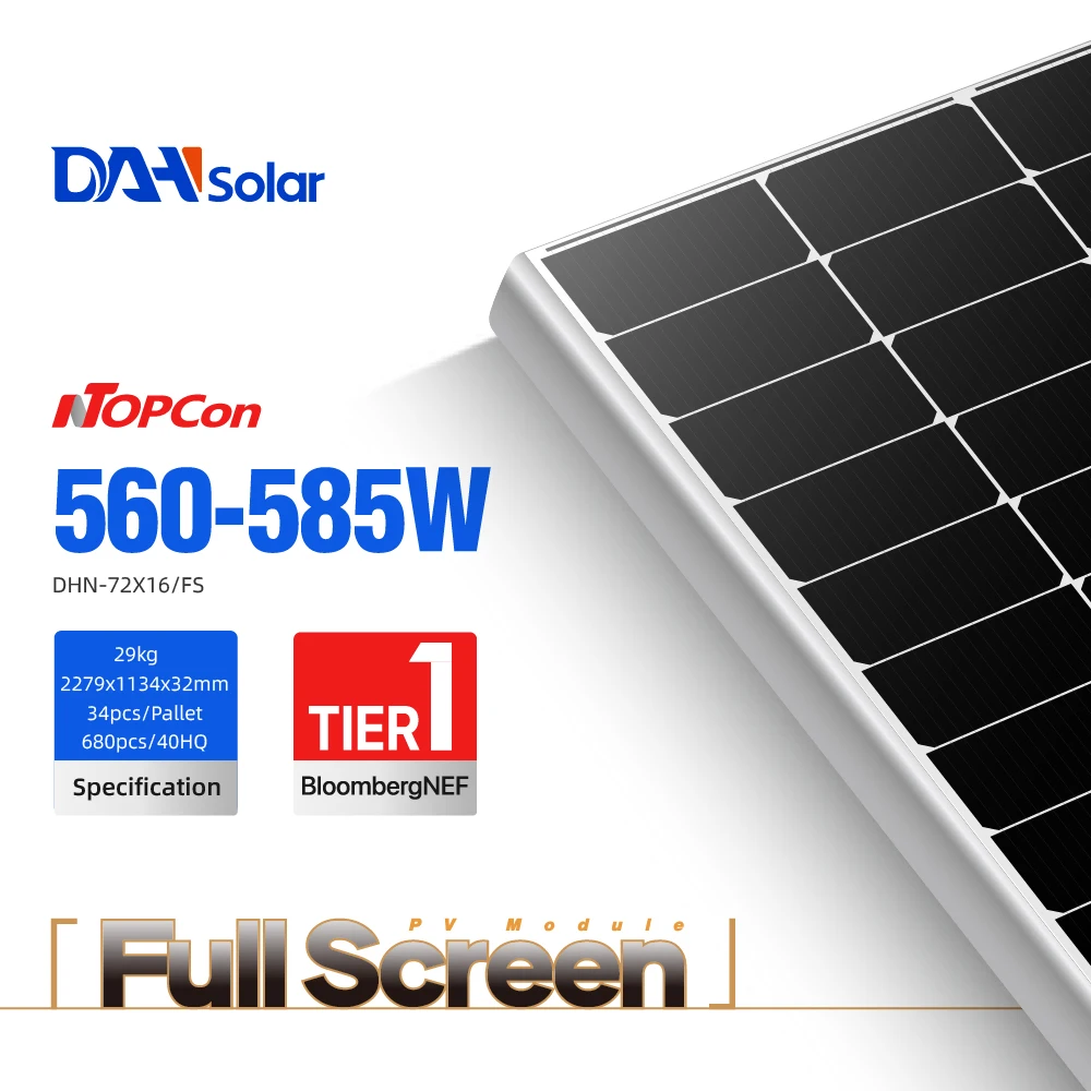 Tier 1 Europe Stock 560w 565w 570w 575w 580w 585w TOPCon Full Screen N Type Pannello Fotovoltaico