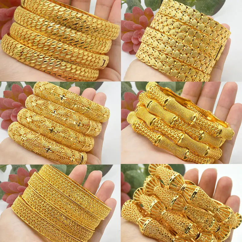 Hifive Wholesales Fashion Jewelry Bracelets Bridal Wedding Skin Friendly 24K Gold Plated Dubai Jewelry African Bangles Bracelets