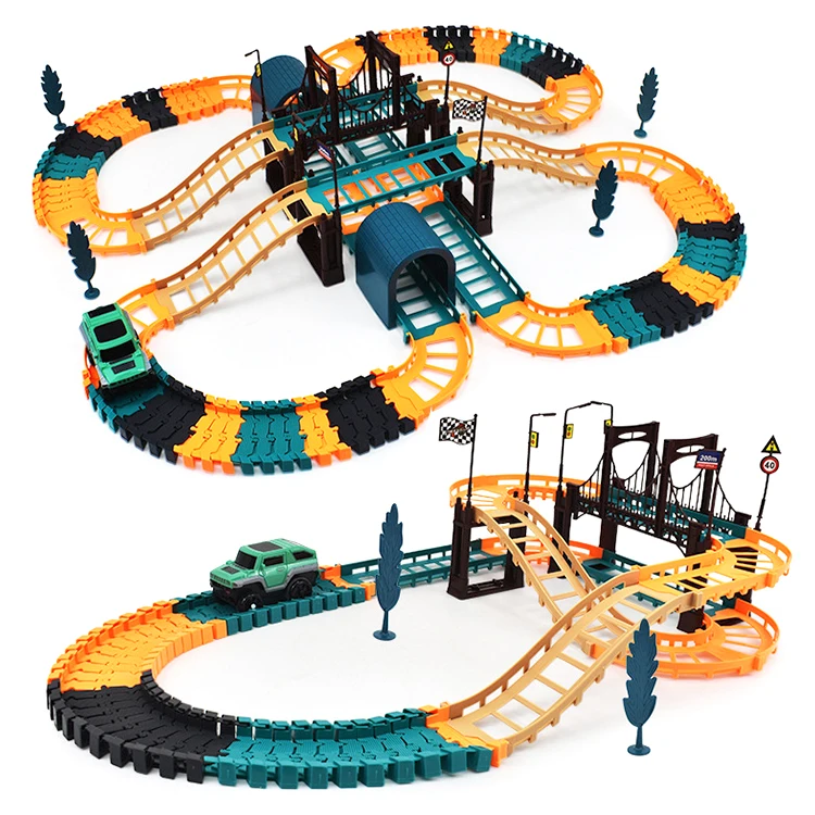 Customized Lighting Bridge Multi-Layer DIY Puzzle Assembly Building Block Track Set Urban Electric Rail Car Tys