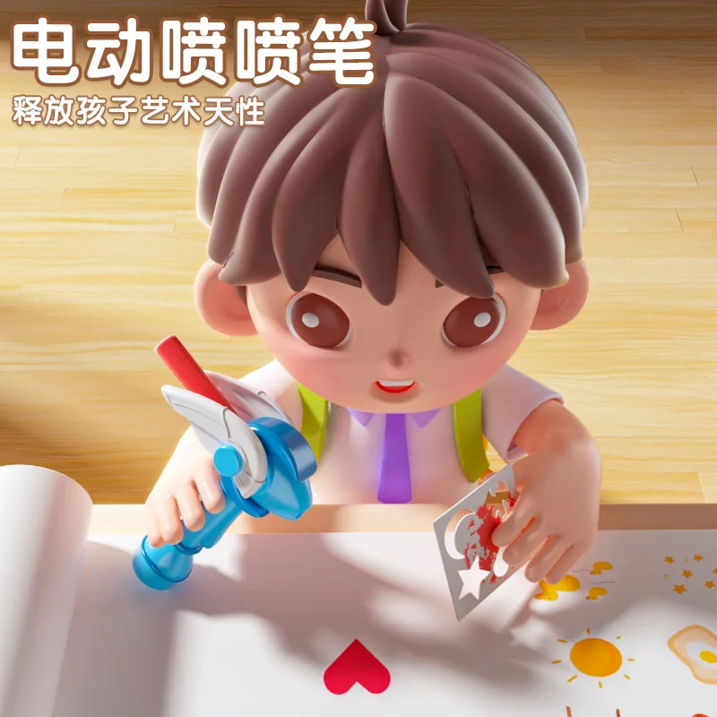 Early Education Kids Unicorn Painting Toys Kit Air Marker Sprayer Drawing Magic Pen DIY Coloring Airbrush Kit