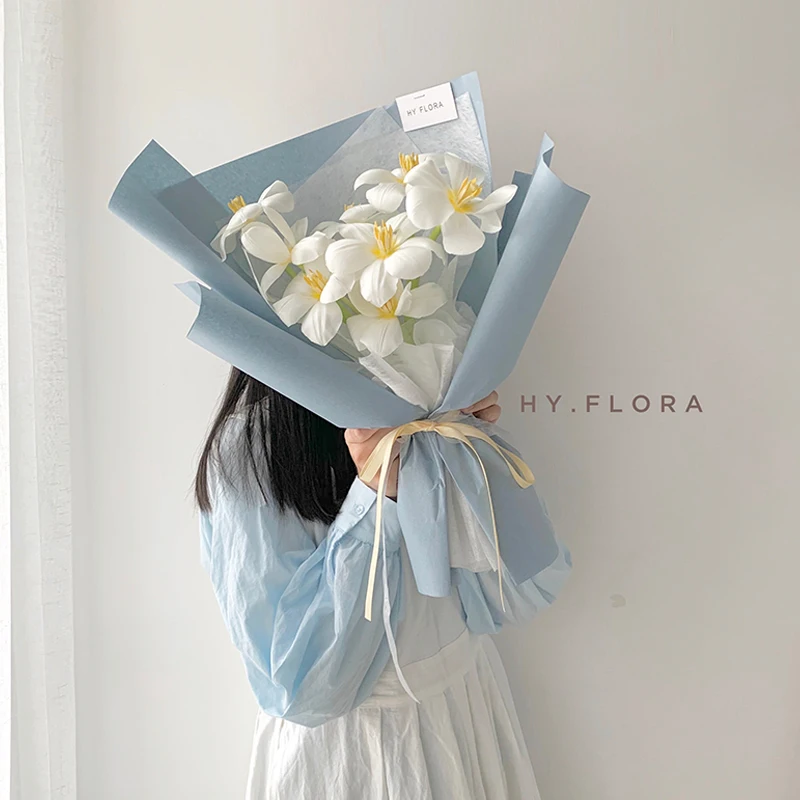 Custom logo korean flower wrapping paper vintage solid color flower packaging paper