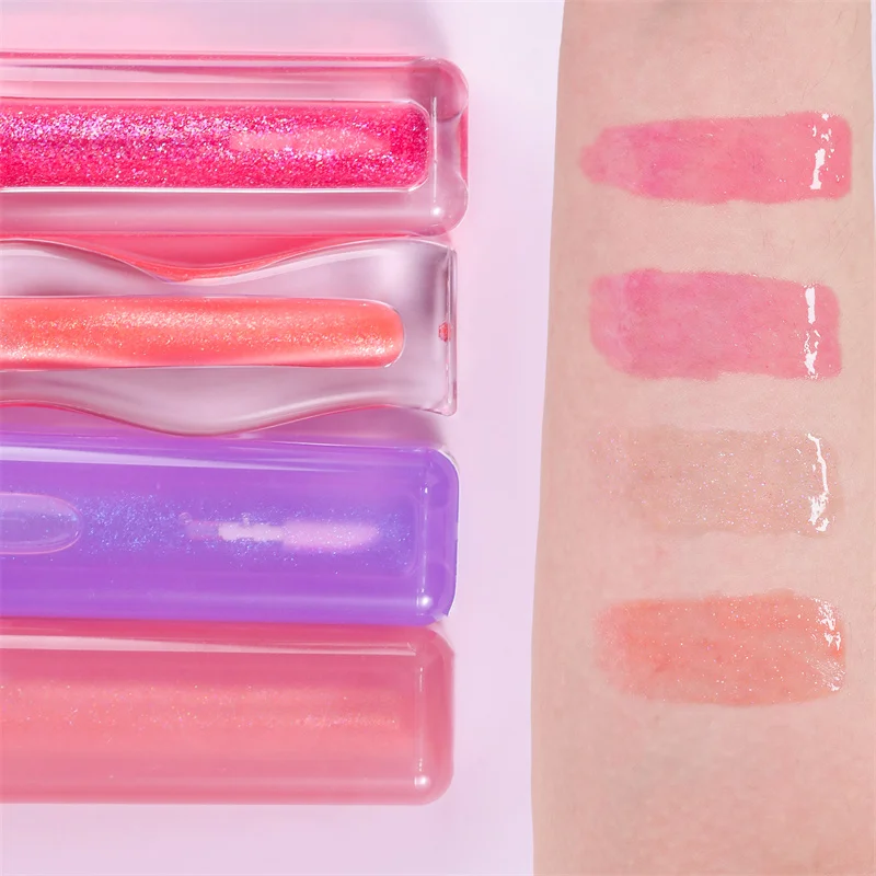 TY08 new clear tubes popular shimmer sparkling colors custom lasting moisturize lips shiny glitter color-changing lip gloss