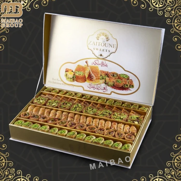 Custom Printed Luxury Pastry Assorted Baklava Packaging Boxes Arabic Sweet Box Premium Cardboard Mix Baklava Exclusive Gift Box