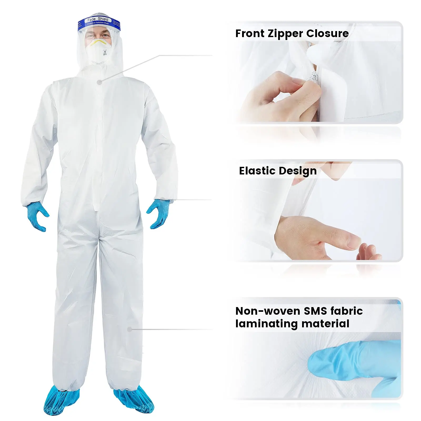 Cheap Dupont Fabric Hazmat Suit PPE Microporous Anti-static Disposable Protective Coveralls MF Coverall