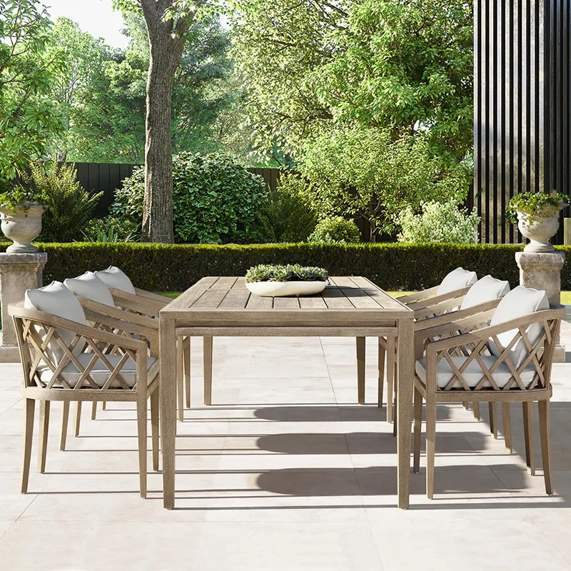 Customized outdoor teak tables and chairs terrace outdoor waterproof anti-corrosion solid wood leisure furniture