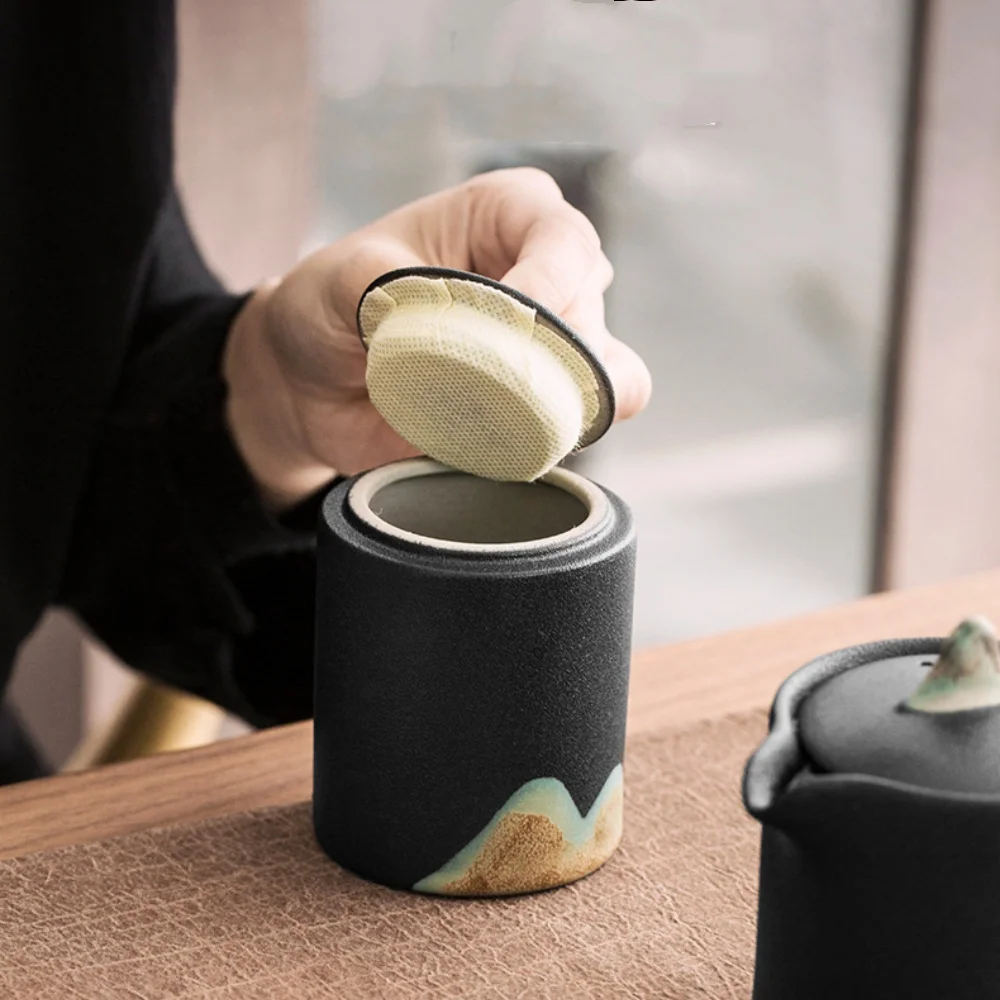 Japanese-style Ceramic Coarse Pottery Tea Storage Jar With Sealed Cover For Tea, Coffee Bean