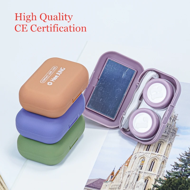 
Transparent frosted Custom Personalized Travel Kit Mini Contact Lens Case Container with Mirror colorful care Dual 