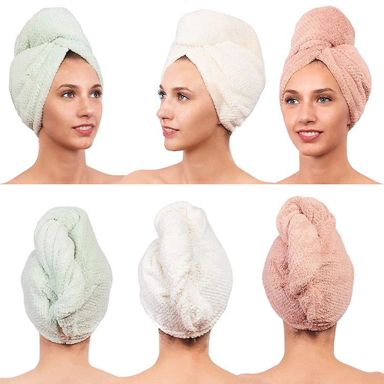 Custom color Soft skin-friendly and convenient soft Microfiber coral velvet button Elastic rope girls bath shower dry hair towel