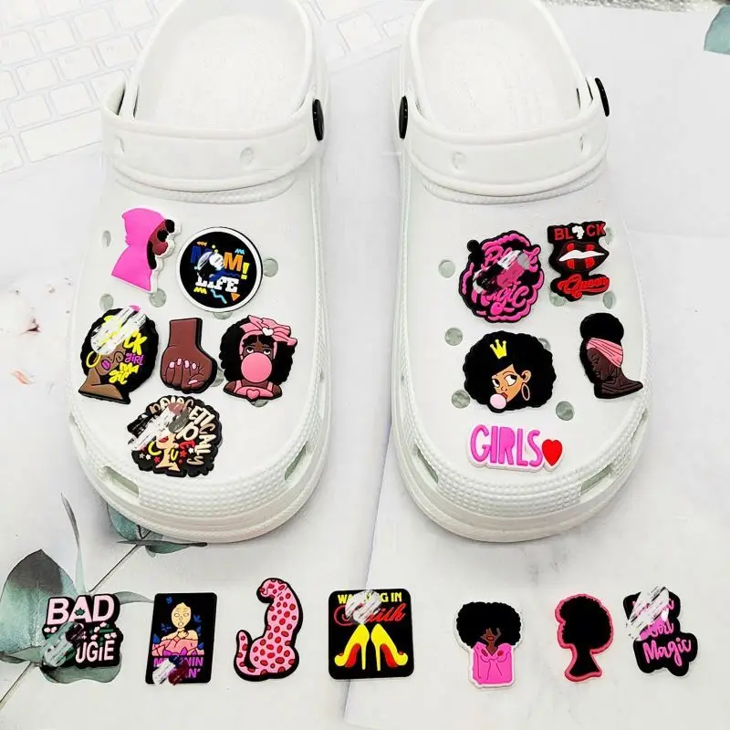2024 Hot Sell black girl Soft PVC Pink series Accessories Shoe Decorations Charms Shoe charms For Adults magic party gift