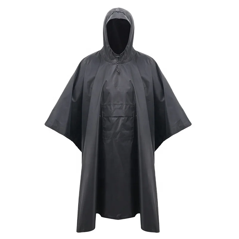 Black 170T polyester with PVC coating poncho with hood string
