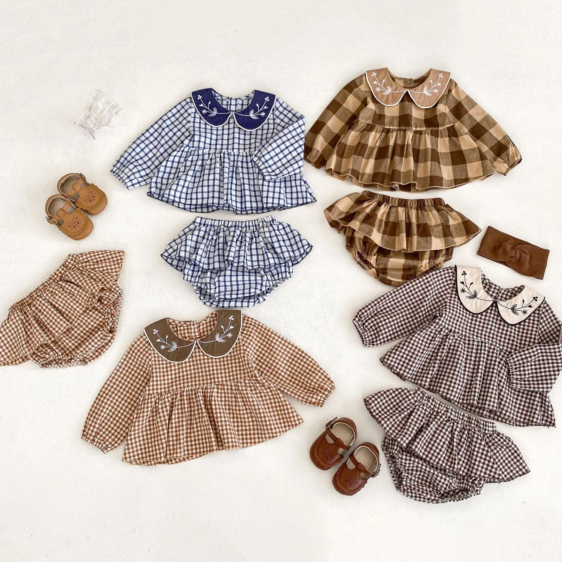 Engepapa autumn newborn cotton floral long sleeve lace top infant loose cute children s clothes baby clothing set 2pcs