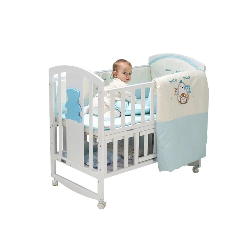 European Style Twins Solid Wood Baby Cradle Bed, New Baby Product 2019 Newborn Wood Baby Coat Bed/
