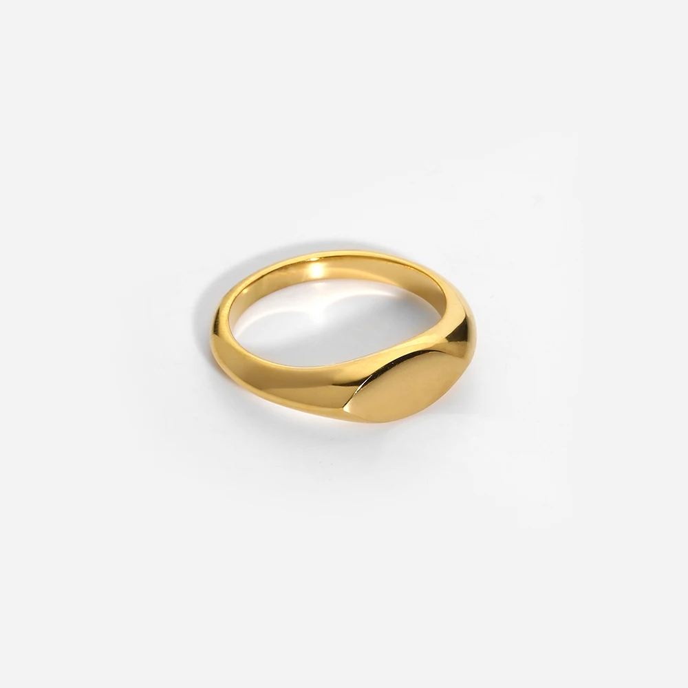 High Polished IP18K PVD Gold Plated Geometric Stainless Steel Signet Rings For Women Girls Fashion Jewelry