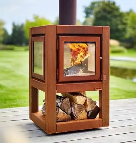 Открытый отдельностоящий металлический наружный камин corten, дровяной камин