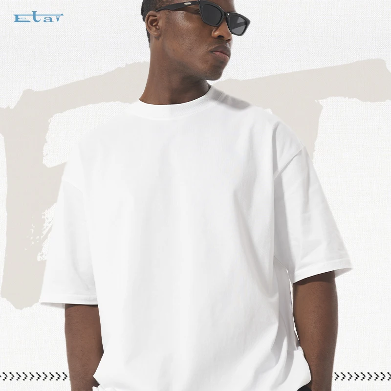 Luxury Boxy Custom Black 230 Gsm 100% Cotton Streetwear Heavyweight Oversized T-Shirt Blank Thick Drop Shoulder Print T Shirt