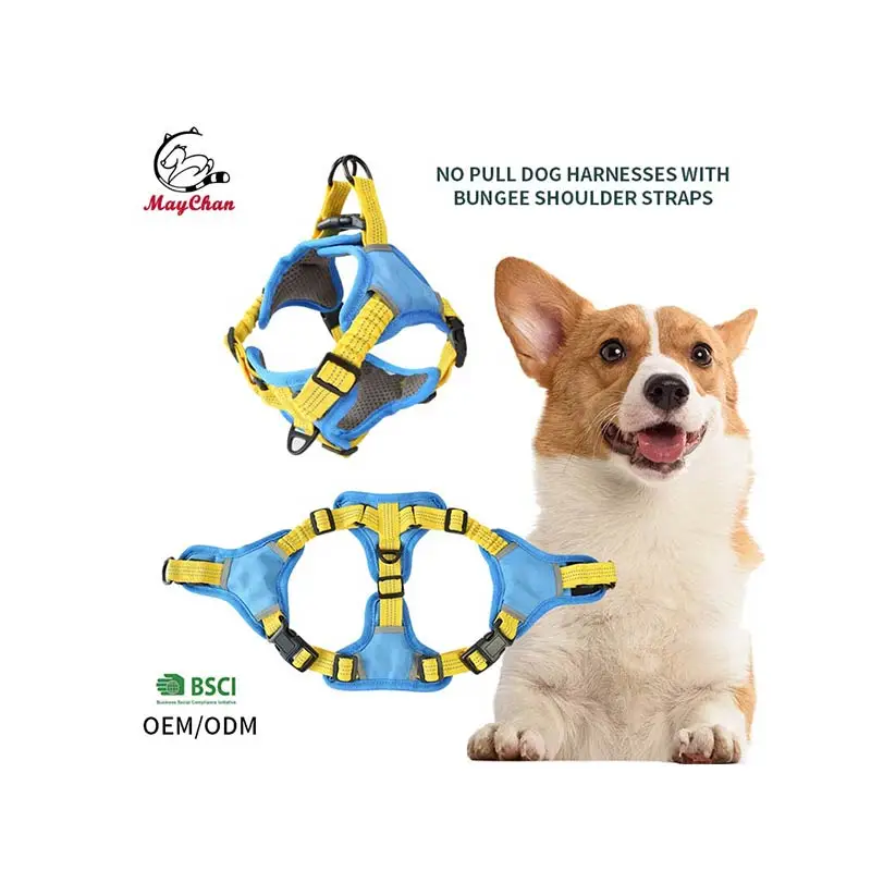 Maychan Soft Reflective No Pull Dog Harness, Oxford Adjustable Dog Harness with Shock Absorption Strap