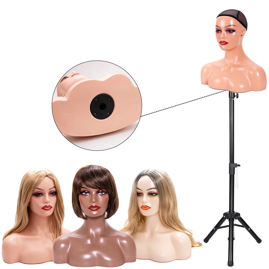 Factory Price Cheap Realistic Mannequin Head Makeup PVC Mannequin Head With Shoulders Wig Model Cosmetology Manikin Head