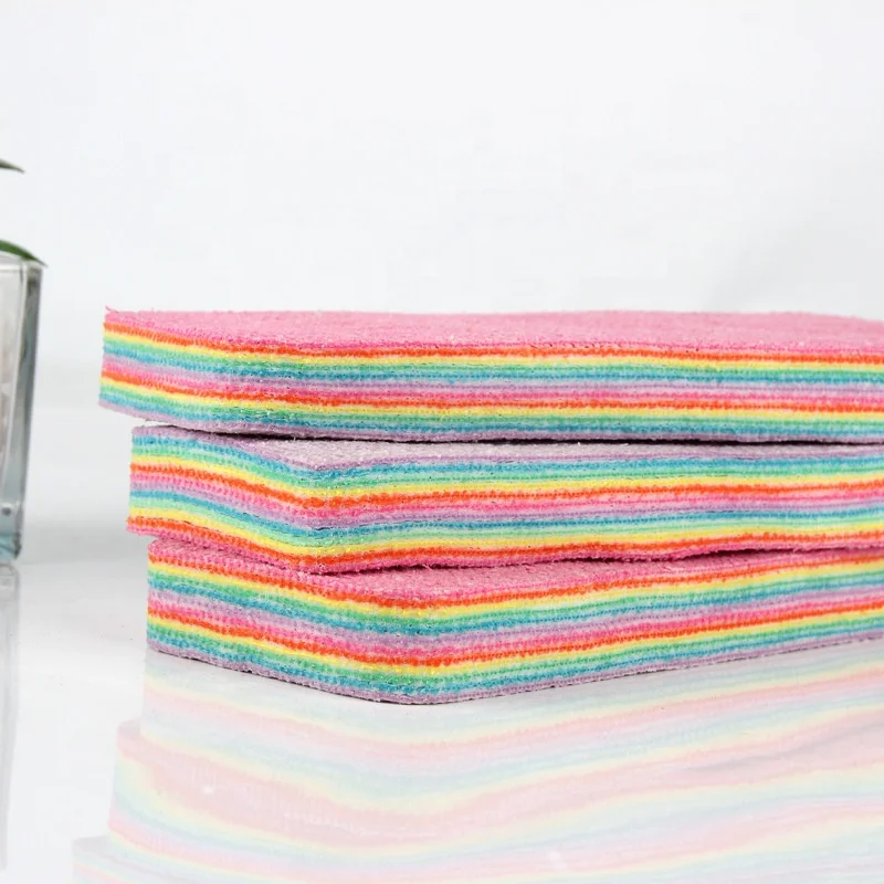 Wholesale Rainbow 12 sheet Cleaning Towel Multi-layer Sponges Reusable Microfiber PVA Rag Fast Drying For Kitchen
