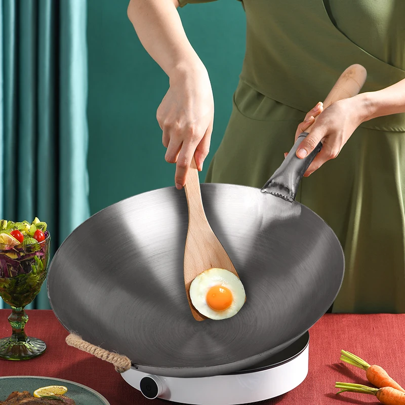 Китайский чугун кухонная посуда кухонный горшок для готовки woks Ресторан чугунная сковорода с деревянной