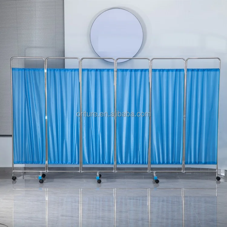 Medical Stainless Steel Movable Hospital Bedside Ward Screen 4 Panel Folds Ward Folding Screen With Wheels