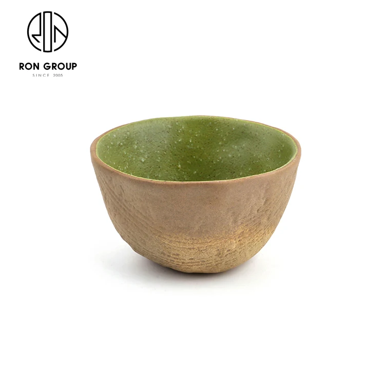 Custom New Design Popular Cute Glazed Small Retro Matte Ceramic Terracotta Plate Dessert Matcha Green Ice Cream Bowl