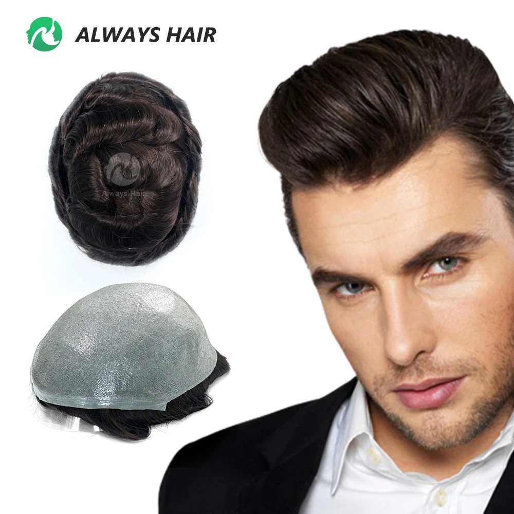 Alwayshair - Invisible Thin Skin Men Toupee 0.04-0.05 mm Front V-looped 100% Real Human Hair System Wholesale for Men