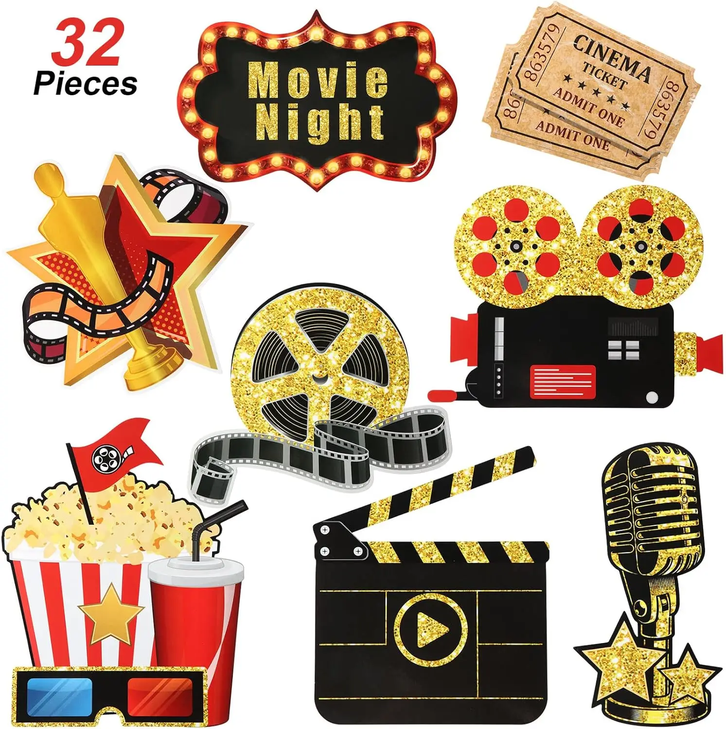 32 Movie Night Party Decoration Kit Red Movie Night Party Supplies