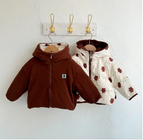 Autumn Winter Korean Version Baby Jacket Girls Double-Sided down Coat White Duck down Short Jacket for Kids